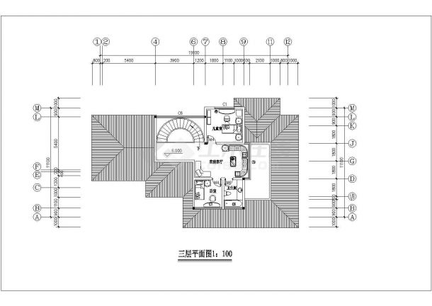 某三层现代风格别墅建筑施工图纸（标注明细）（13张图纸）-图二