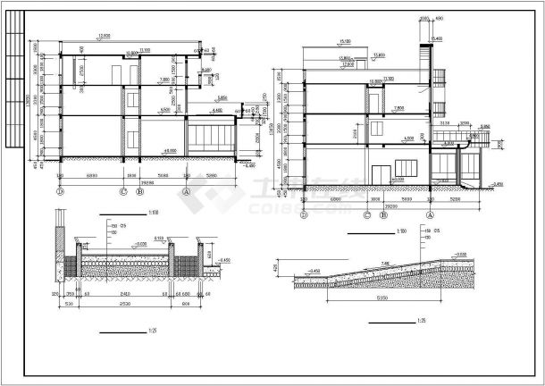 哈尔滨市某高校1400平米3层砖混结构办公楼全套建筑设计CAD图纸-图二