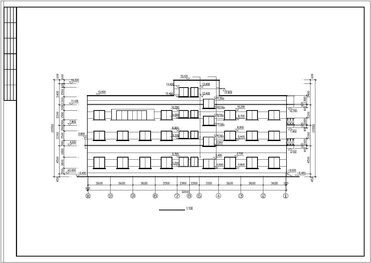 哈尔滨市某高校1400平米3层砖混结构办公楼全套建筑设计CAD图纸