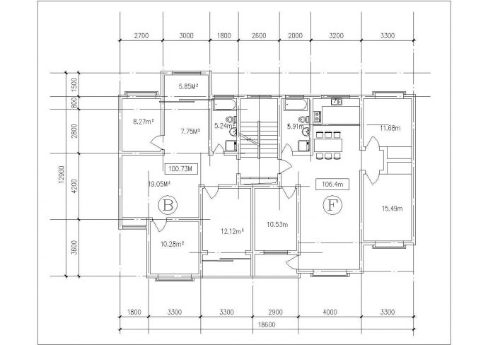 西安市鼓楼花园小区住宅楼标准层平面设计CAD图纸（100-110平米/4张）_图1