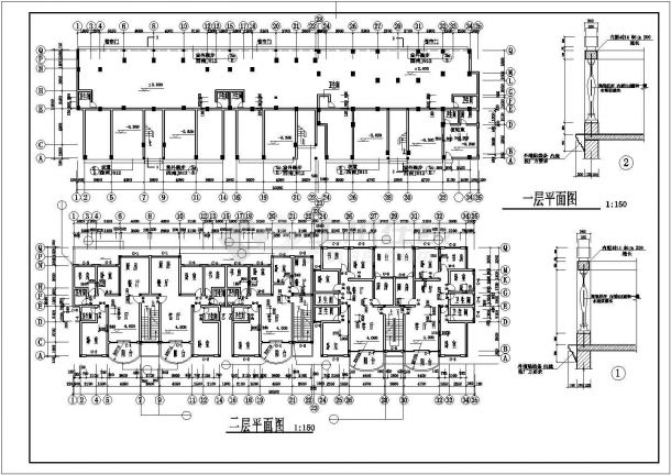 七层经典住宅三单元对称户型CAD设计图纸-图二