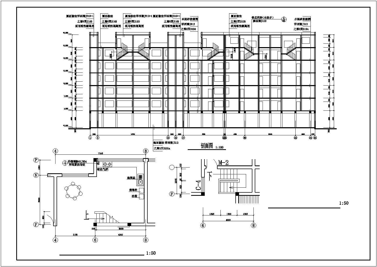 七层经典住宅三单元对称户型CAD设计图纸