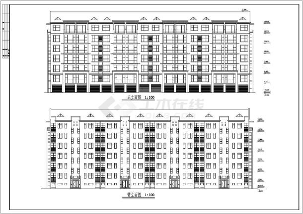 七层经典住宅四单元对称户型CAD设计图纸-图一