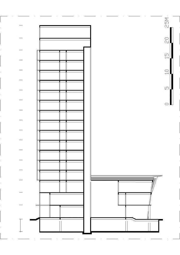 淄博市某商业街1.2万平米18层框架结构商务酒店平立剖面设计CAD图纸_图1