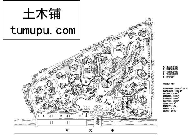 9000平米三层联排别墅区规划设计cad总图-图一