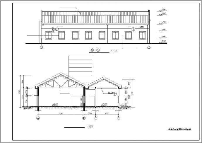 单层中学食堂建筑设计施工图（长28.24米 宽21.24米）_图1