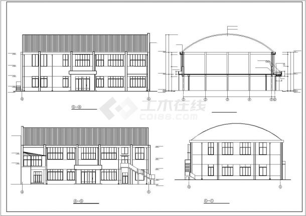 2层中学操场与食堂建施图（长35.12米 宽25.64米）-图一