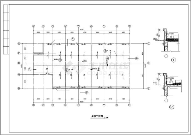 某公司食堂建筑施工设计cad图，共7张-图二