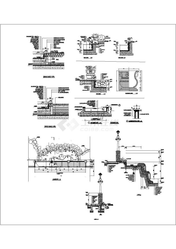 某喷水池剖面CAD设计节点完整大样图-图一