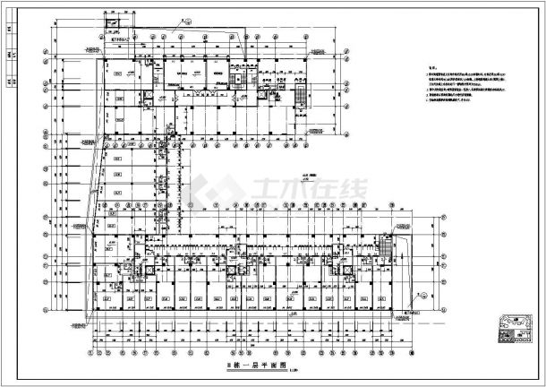 12+13层两栋联立式商住楼全套建筑设计CAD图纸（一二层为商铺）-图二