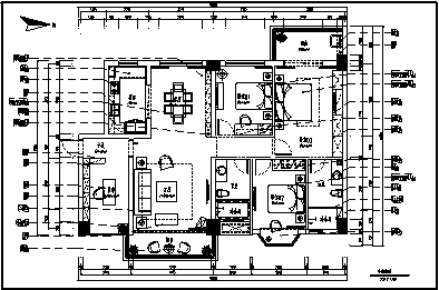 住宅楼室内设计_140平米某小区单元式住宅楼室内装饰施工cad图纸-图一