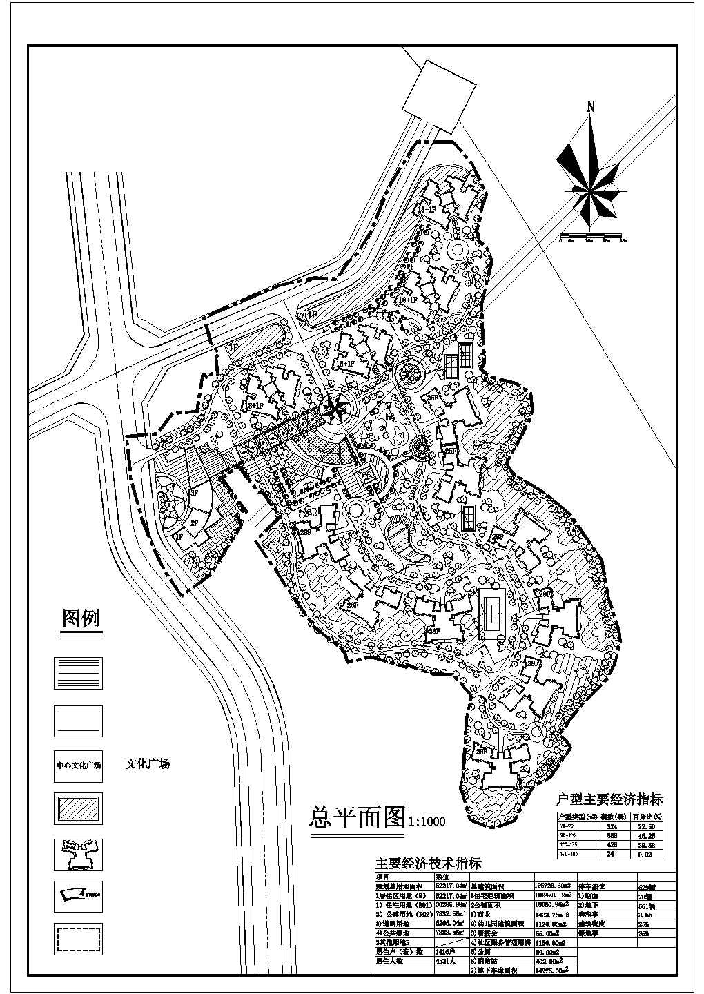 规划总用地5万2平米居住户数1416户小区规划方案