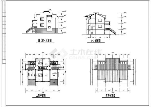 福泉市某村镇540+340平米两套双层砖混结构别墅住宅楼建筑设计CAD图纸-图二