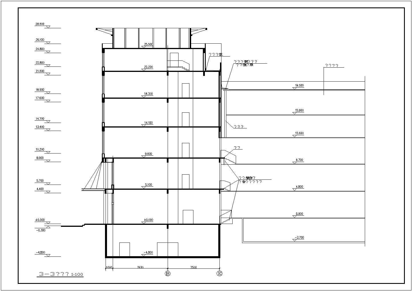某地多层海城商厦全套建筑施工cad图(含二至三层自动扶梯平面图)