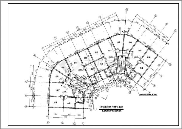 迁安市某工厂家属院3230平米6+1层砖混结构住宅楼全套建筑设计CAD图纸-图二