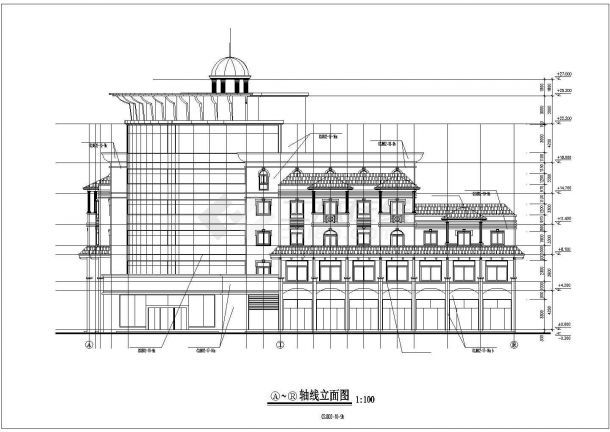 2900平米5+1层全框架结构商务会所建筑设计CAD图纸（底层沿街商铺）-图一