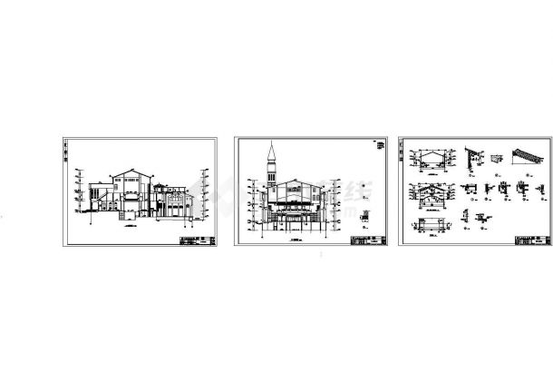鹤岗市某小区2500平米3层砖混结构社区中心全套建筑设计CAD图纸-图一