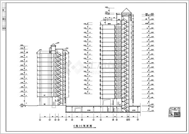 13+20层两栋框架结构联排式商住楼建筑设计CAD图纸（一二层商用）-图二
