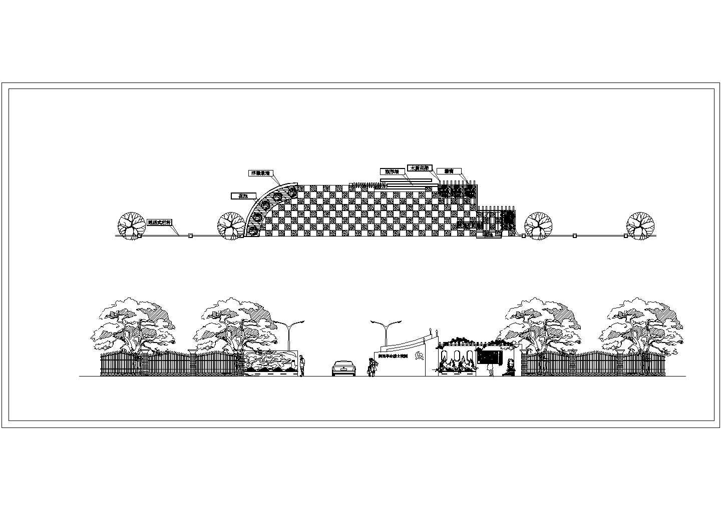 公园广场绿化CAD图纸-某公园次入口景观设计图