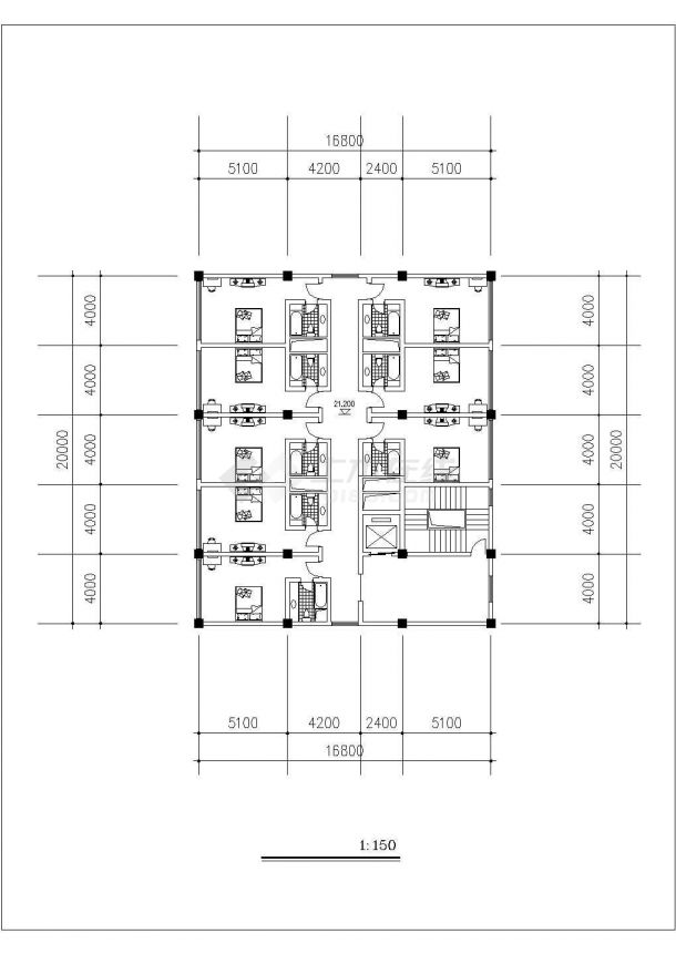 泰安市某沿街7200平米8层框混商务酒店平立剖面设计CAD图纸-图二