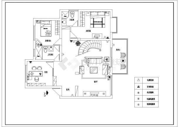 别墅电气照明布线设计方案CAD图纸-图二