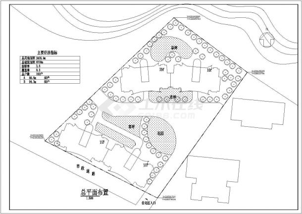 总用地1万2平米住宅楼小区规划总平面布置图-图二