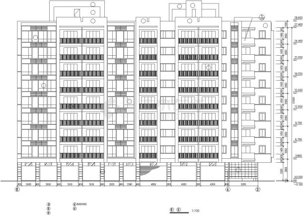 5400平米左右9层框混结构商住楼建筑设计CAD图纸（底层商铺）-图一