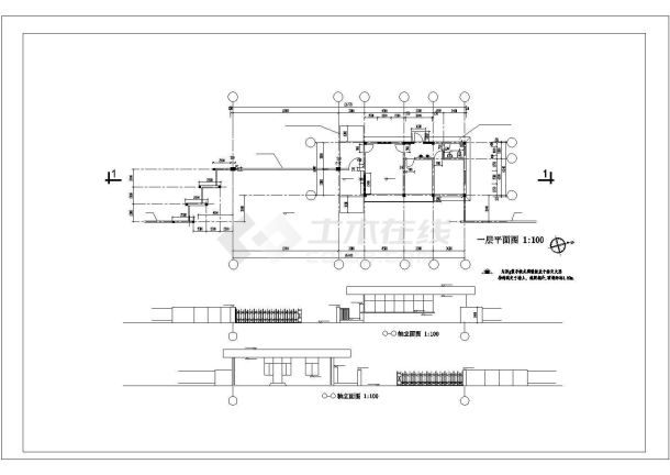 传达室 大门建筑设计CAD图纸【平立剖面图】-图一