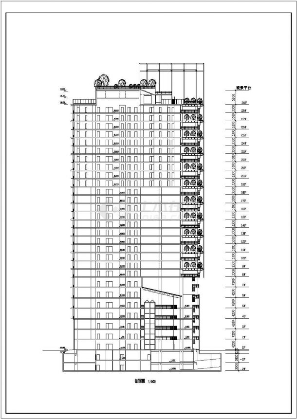 1.7万平米29层剪力墙结构星级酒店平立剖面设计CAD图纸-图二