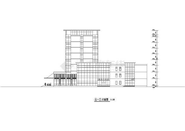 开封市某8层框架商务酒店立剖面设计CAD图纸（含地下1层和观光层）-图一