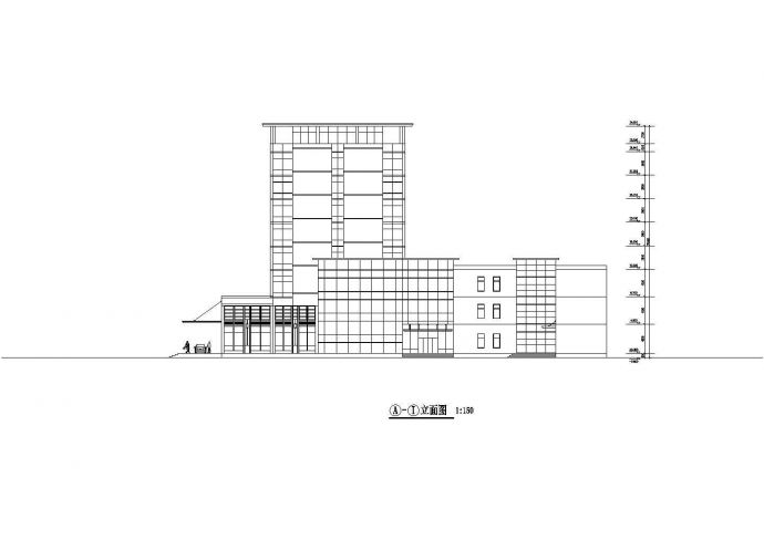 开封市某8层框架商务酒店立剖面设计CAD图纸（含地下1层和观光层）_图1