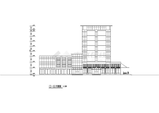 开封市某8层框架商务酒店立剖面设计CAD图纸（含地下1层和观光层）-图二
