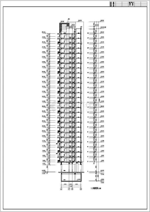 扬州市广陵区某28层就剪力墙结构公寓住宅楼立剖面设计CAD图纸-图一