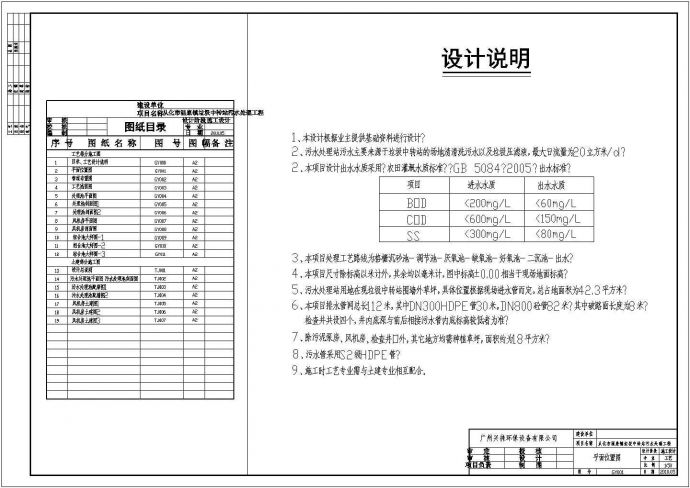 广东省某垃圾回收站污水处理设计cad全套工艺施工图纸（ 含设计说明）_图1