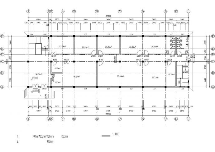 呼和浩特市某市政单位4层砖混结构办公楼平面设计CAD图纸_图1