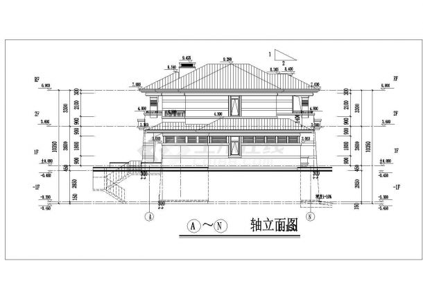 漳州市长阳新村某3层砖混结构乡村别墅立剖面设计CAD图纸-图一