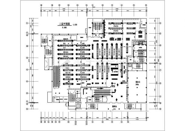 温州市某社区1300平米2层钢框架结构百货超市平面设计CAD图纸-图一