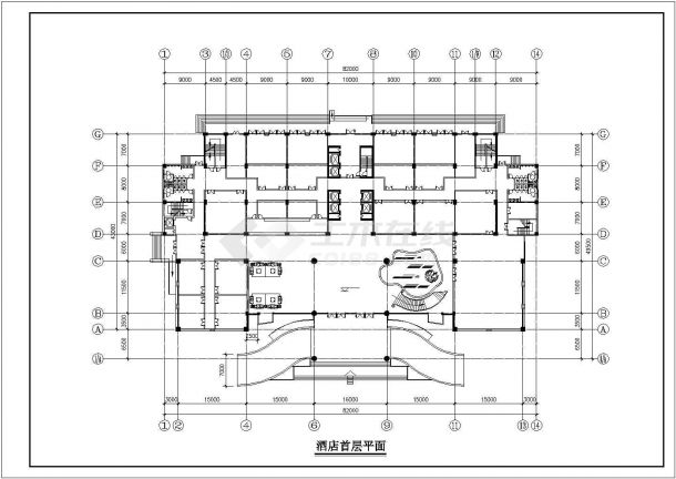 2万平米左右20层框混结构星级酒店平立剖面设计CAD图纸-图二