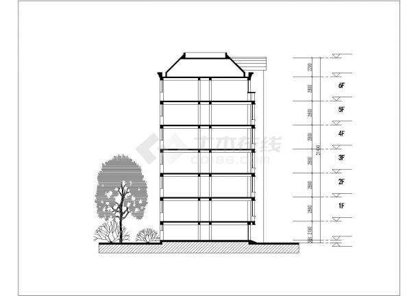 扬州市某大学3850平米六层组合结构教师住宅楼平立剖面设计CAD图纸-图二