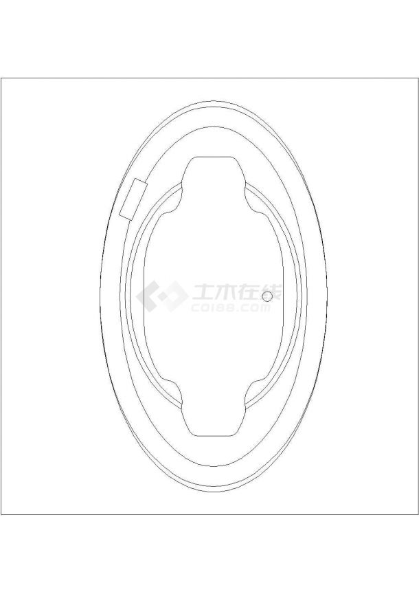 某椭圆浴缸CAD节点平立面设计图-图一