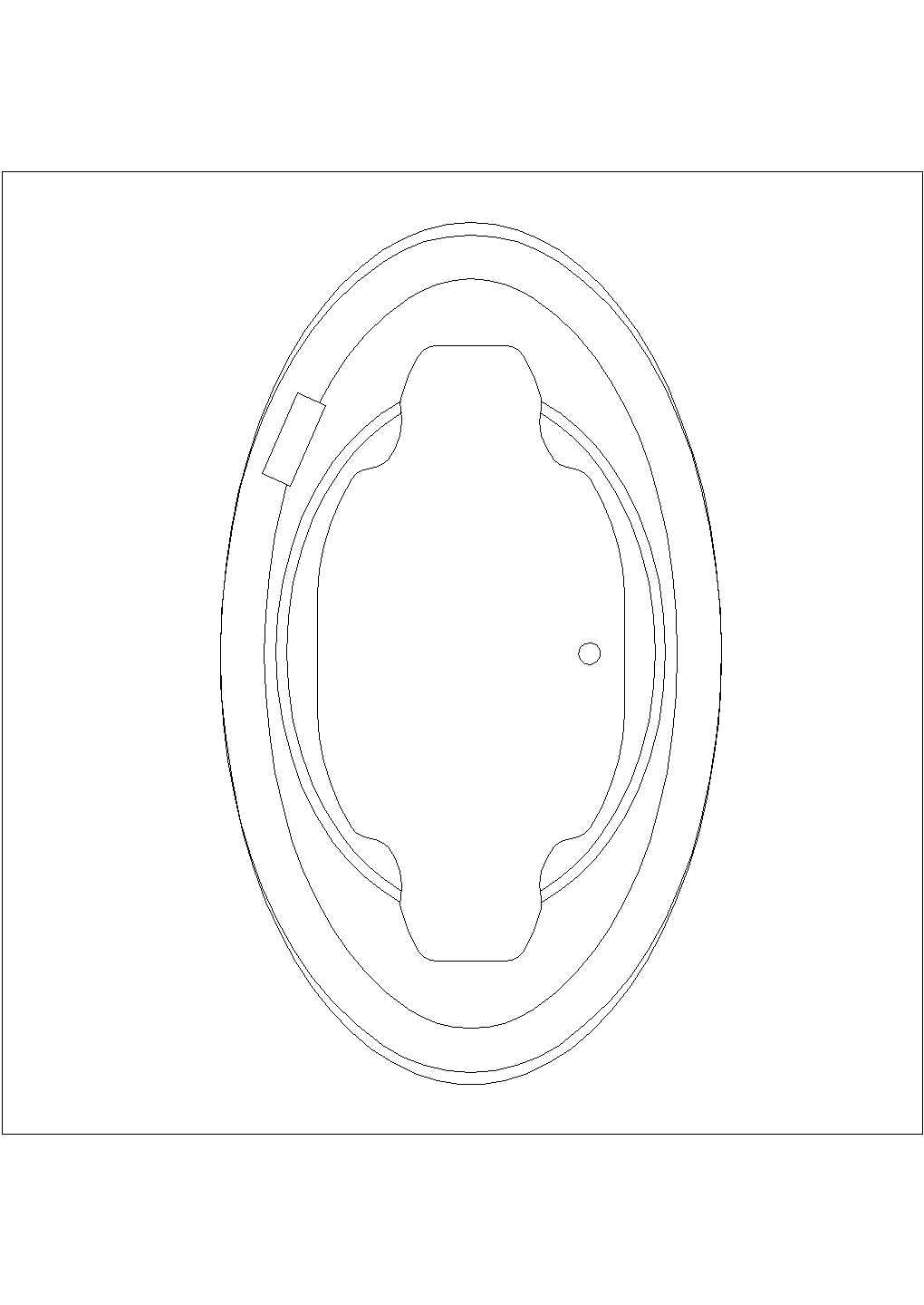 某椭圆浴缸CAD节点平立面设计图