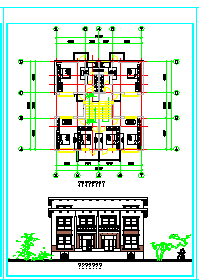 某联排别墅平立面建筑cad设计图