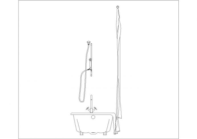 某浴缸带拉帘CAD节点平立剖设计图_图1