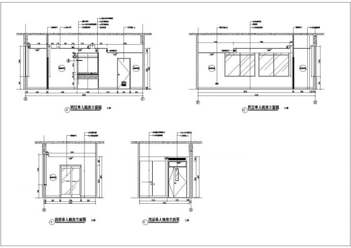 某四层单人病房CAD节点完整设计立面图_图1