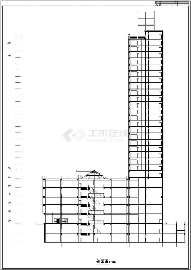 北京东四环某27层框架结构商住楼建筑设计CAD图纸（含机房层/1-5层商用）-图二