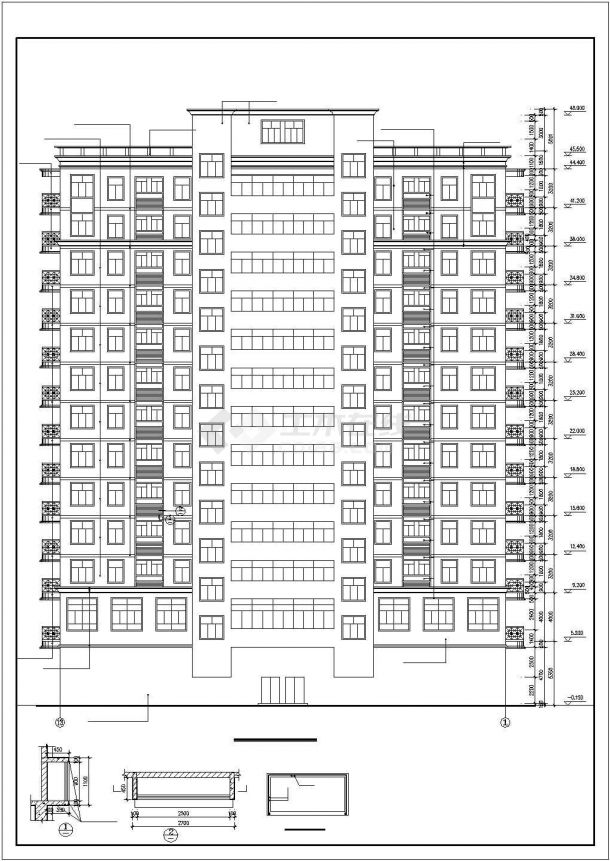 咸阳市某商业街1.2万平米13+1层框混结构商务酒店建筑设计CAD图纸-图二