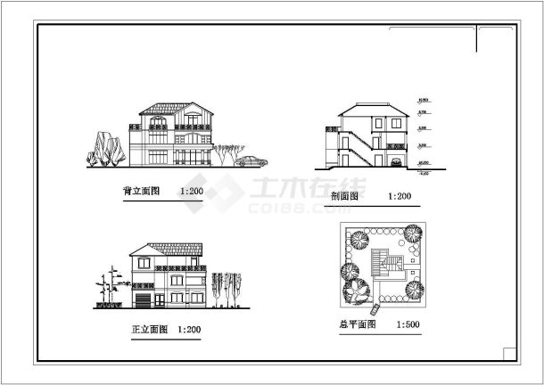 单体独栋别墅建筑cad设计图纸-图二