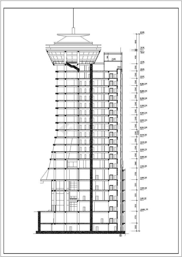 1.4万平米16层框混结构四星级酒店平剖面设计CAD图纸（含观光层）-图一