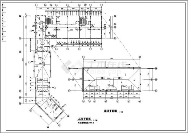 无锡市某商圈3300平米三层框架结构休闲会所建筑设计CAD图纸-图一