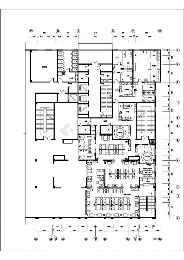 西安市临街1700平米2层框混结构民族饭店平面装修设计CAD图纸-图二